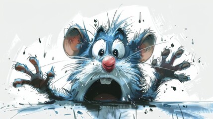   A drawing of a rat with its mouth agape and paws raised - obrazy, fototapety, plakaty