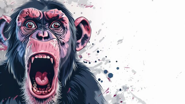   A monkey with an open mouth, mouth widely agape, displaying blood splatters