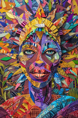 Fototapeta na wymiar A painting depicting a womans face with vibrant colors and various hues blending together in an artistic display of creativity and emotion