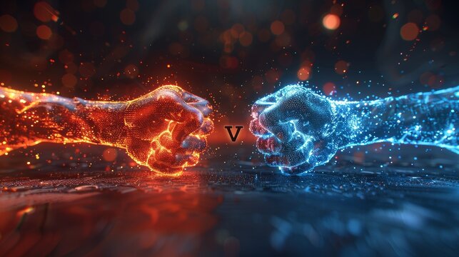 This is a Versus between red and blue on black steel mesh background. This is a background concept for gaming and other competitions with empty space for design. This is the letter VS for a two-team