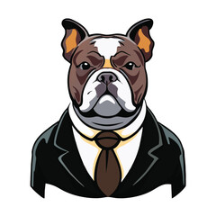 Bulldog vector illustration wearing a suit and tie, exuding professionalism and elegance.
