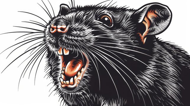   A black rat with its mouth opened widely