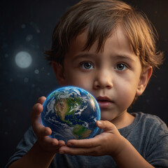 A child holding planet earth