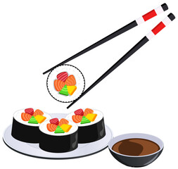 Maki Sushi with Soy Sauce and Chopsticks 