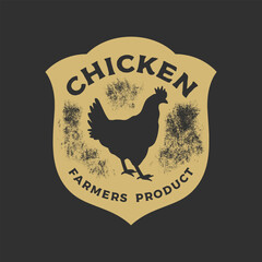 Hand drawing of Chicken in retro engraving style. Chicken in graphic vintage style. Vector logo template.