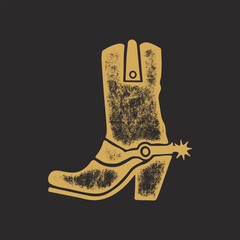 Hand drawing of Cowboy boot in retro engraving style. Cowboy boot in graphic vintage style. Vector logo template.