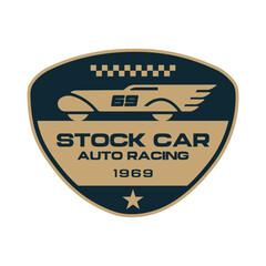 Stock Car Auto racing logo template vector design element vintage style for label or badge retro illustration.