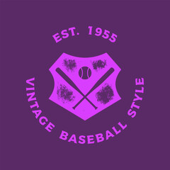 Hand drawing of Baseball logo in retro engraving style. Baseball badge in graphic vintage style. Vector logo template.