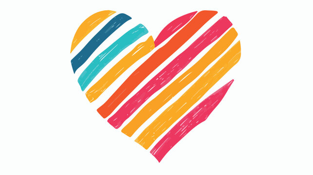 Hand drawn colorful striped heart. flat vector 
