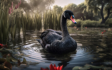 Black swan in wildlife