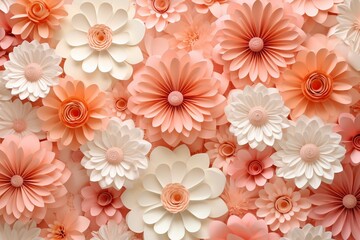 Pink peach pattern with beautiful white and pink 3D flowers