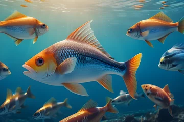 Foto op Plexiglas ray-finned fish moves gracefully through crystal clear waters surrounded by vibrant marine ecosystem plants in a natural coral reef landscape © Марина Юркова