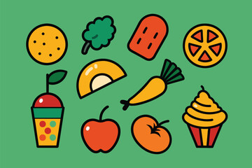 Colorful doodle Food Icons Set vector design