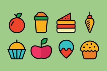 Colorful doodle Food Icons Set vector design