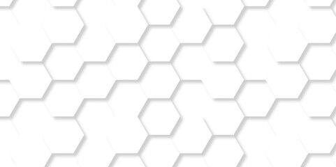 Obraz na płótnie Canvas Seamless pattern with hexagons. 3d Hexagonal structure futuristic white background and Embossed Hexagon. Hexagonal honeycomb pattern background with space for text. Abstract Technology, Futuristic.