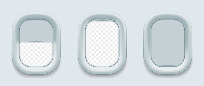 Fototapeta Vector aircraft windows. Airplane porthole in open and closed positions. Stock illustration.