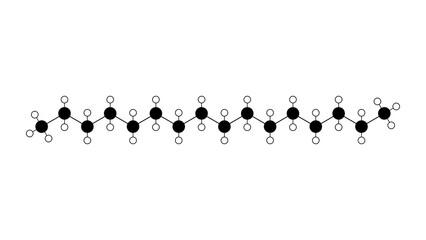 hexadecane molecule, structural chemical formula, ball-and-stick model, isolated image alkane hydrocarbon