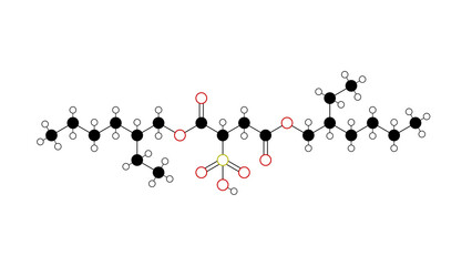 docusate molecule, structural chemical formula, ball-and-stick model, isolated image laxatives