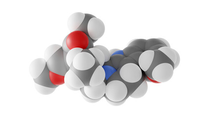 mitragynine molecule, indole-based alkaloid, molecular structure, isolated 3d model van der Waals