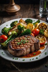 grilled steak with vegetables