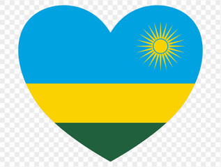 Rwanda flag in heart shape isolated  on  transparent  background. vector illustration 