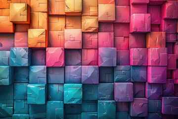 Colorful cube background, colorful block wall pattern in the style of various artists. Created with Ai - obrazy, fototapety, plakaty