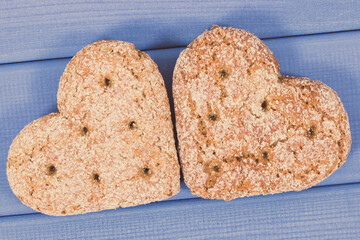 Bread in shape of heart baked from whole grain flour
