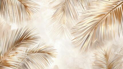 Elegant Golden Palm Leaves on a Textured Cream Background