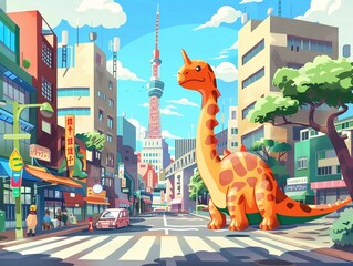 A fun-filled day of sightseeing as the cute dinosaurs roam the streets of Tokyo