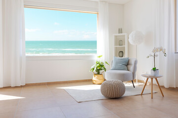 Detail of flat with sea view. Romantic and holiday space. - obrazy, fototapety, plakaty