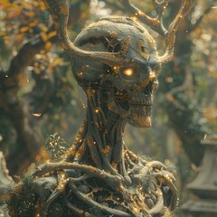 Ethereal Hybrid Creature in Enchanted Forest with Soft Lighting and Golden Accents