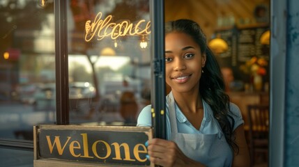 Smiling Hostess Welcoming Patrons