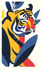 Abstract painting of tiger in jungle. Creative Art design poster	