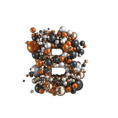 Metal balls alphabet letter B on transparent background. 3d render.