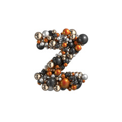 Metal balls alphabet letter Z on transparent background. 3d render.