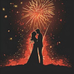 Captivating Fireworks Display Celebrating Eternal Love Under a Starry Night Sky