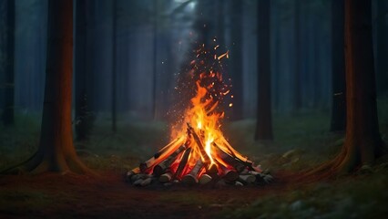 Campfire in the middle of the forest