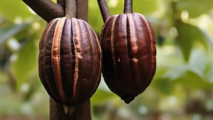 Close up of a coco fruit in tree - obrazy, fototapety, plakaty