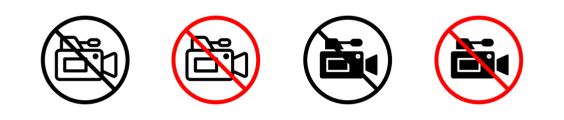No recording of video or shoot movie is allowed icon. ban on filming through camera or recorder symbol - obrazy, fototapety, plakaty