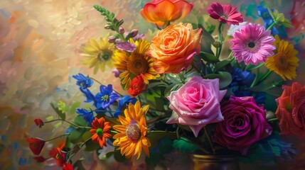 Fototapeta na wymiar Flowers in an oil painting style, illustration