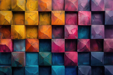 Colorful geometric background with cubes in vibrant colors in the style of various artists. Created with Ai