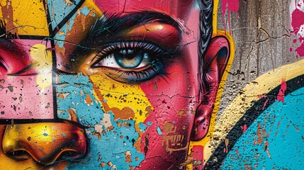 urban graffiti face on a wall - obrazy, fototapety, plakaty