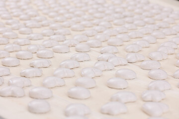 Conveyor line for production gingerbread cookies with white glaze at sweet factory. Modern plant for biscuit sugar cake.