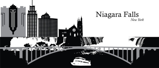 Vector illustration of the skyline cityscape and waterfall of Niagara Falls, New York, USA