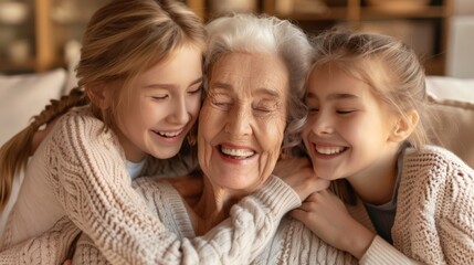 A Warm Embrace with Grandmother - obrazy, fototapety, plakaty
