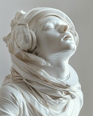 Merge the elegance of classical sculpture with futuristic elements in a zero-gravity setting Capture the transition from traditional to modern art forms