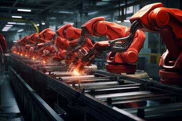 Innovative Robotic arm production. Futuristic machine. Generate Ai