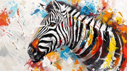 Fototapeta premium Painting of zebras with colors of modern and contemporary style. Abstract paintings with chaos of paint strokes.