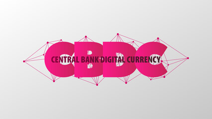 CBDC money. Pink gradient background. Central Bank Digital Currency vector. Network triangle pattern - 779884722