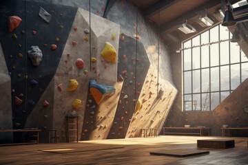 Interactive Rock climbing gym mockup. Safety sport. Generate Ai - obrazy, fototapety, plakaty